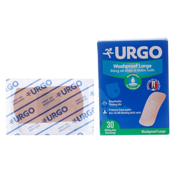 Băng Cá Nhân Ít Thấm Nước Urgo Size Lớn Washproof 30 (Hộp 30 Miếng)