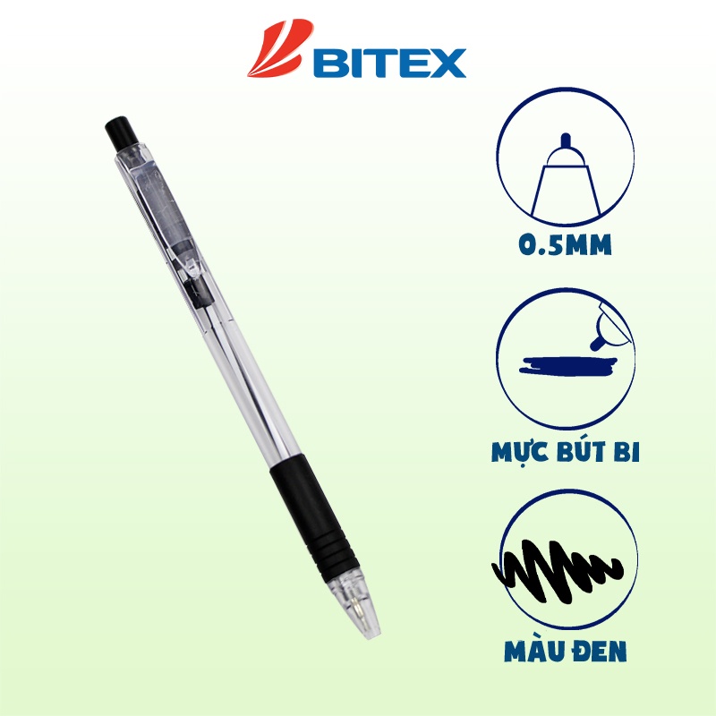 Bút bi Bitex mực xanh / đen B03 ngòi 0.5mm (1 cây)