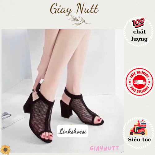 giày bốt cổ ngắn si lưới hở mũi thời trang mới NĐ24