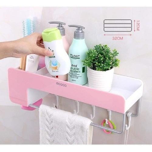 Kệ treo đồ nhà tắm thông minh kèm móc treo đồ không cần khoan Ecoco