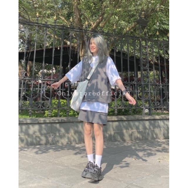 💝 SIÊU PHẨM CÁ TÍNH ĐỘC ĐÁO 💝 Set 3 Món Áo Gile + Áo Thun Form Rộng + Quần Short Xám Tro Siêu Hot ET5