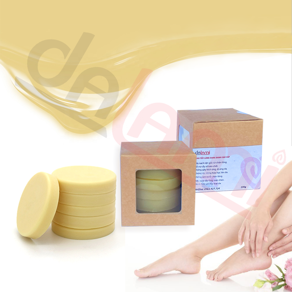 SÁP WAX TẨY LÔNG DẠNG BÁNH CAO CẤP TIỆN LỢI DALAMI - Hộp 100g - Sáp wax lông nóng - Wax tẩy lông tận gốc, wax lông nách, lông tay, lông chân, wax bikini, vùng kín, hiệu quả, an toàn, lành tính - Tặng 2 qỗ wax lông - Có che tên sản phẩm