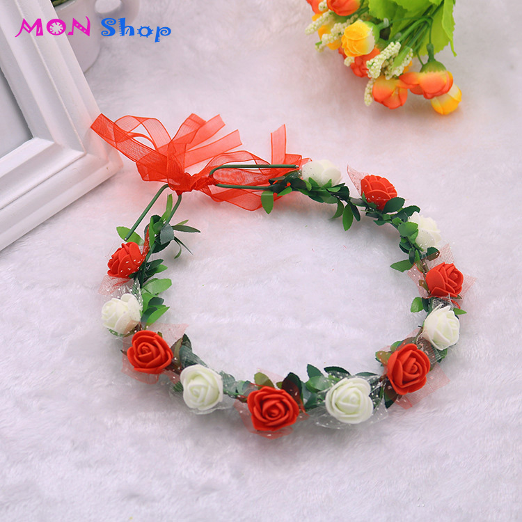 Vòng hoa đội đầu chụp hình kỷ yếu vòng hoa cô dâu vòng hoa chụp ảnh trắng đỏ