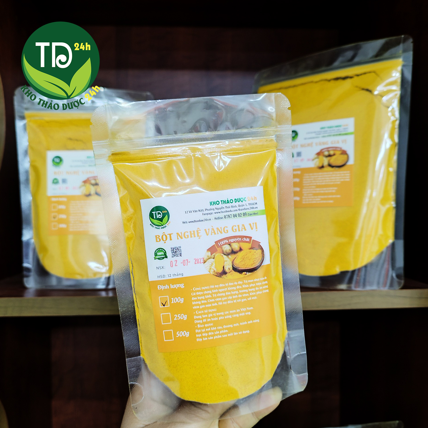 [500 gram] Bột nghệ vàng nguyên chất làm gia vị, tạo màu và mùi cho món ăn thơm ngon, 100% tự nhiên | Kho thảo dược 24h