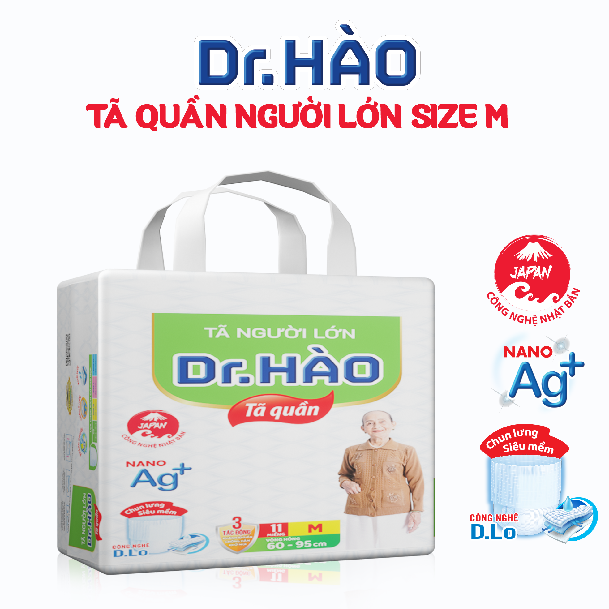 Tã quần người lớn Dr.Hào size M 11 miếng bỉm tả dành cho người già người bệnh siêu thấm khô thoáng 3 tác động kháng khuẩn chống hăm khử mùi