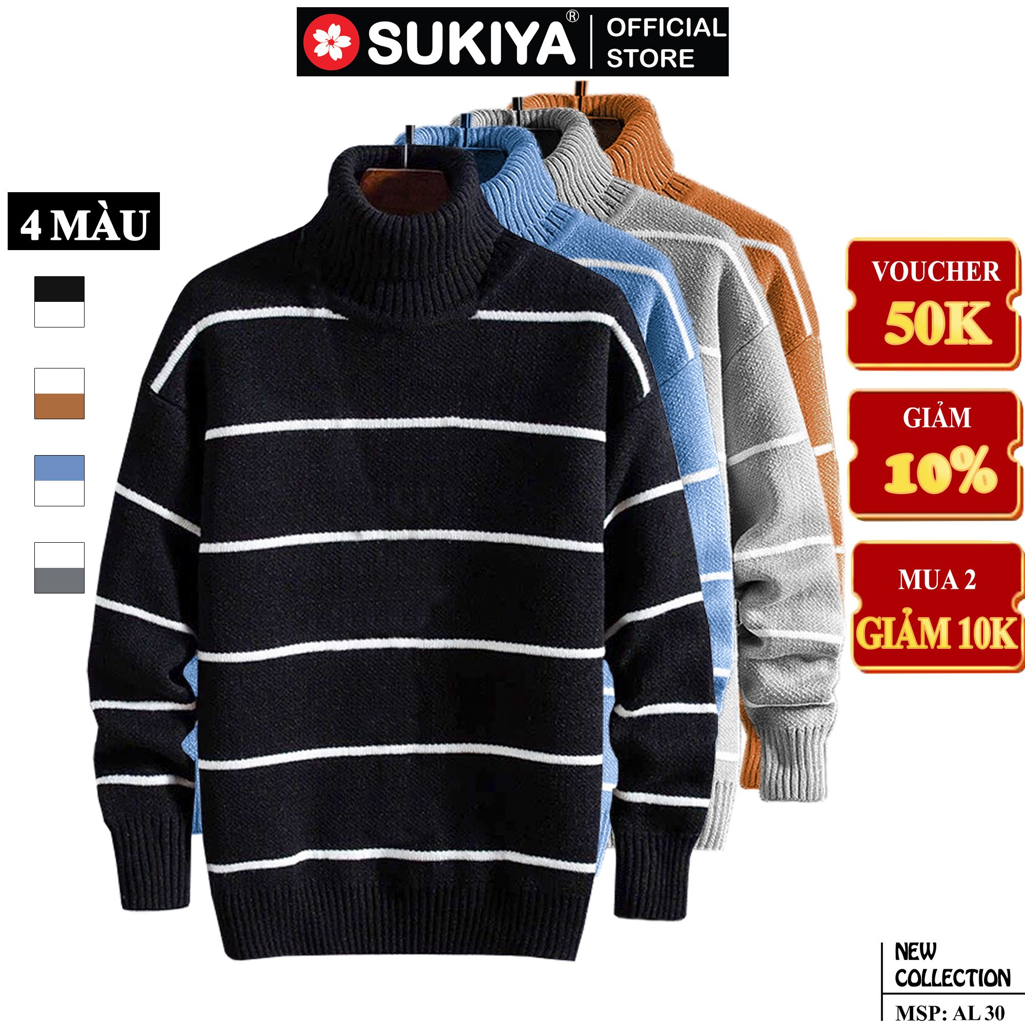 Áo Len Nam Cổ Lọ Kẻ Khoang Ngang SUKIYA Chất Len Dày Đẹp Mềm Mại Đủ Size AL30