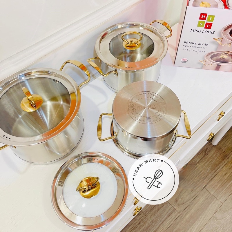 Bộ Nồi Inox 3 Cái CAMEL đáy 3 lớp chống dính tay cầm cách nhiệt - Bộ nồi inox cao cấp nồi inox nồi c