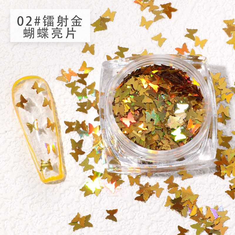 Hủ bướm hologram đính móng | vàng bạc trắng đen