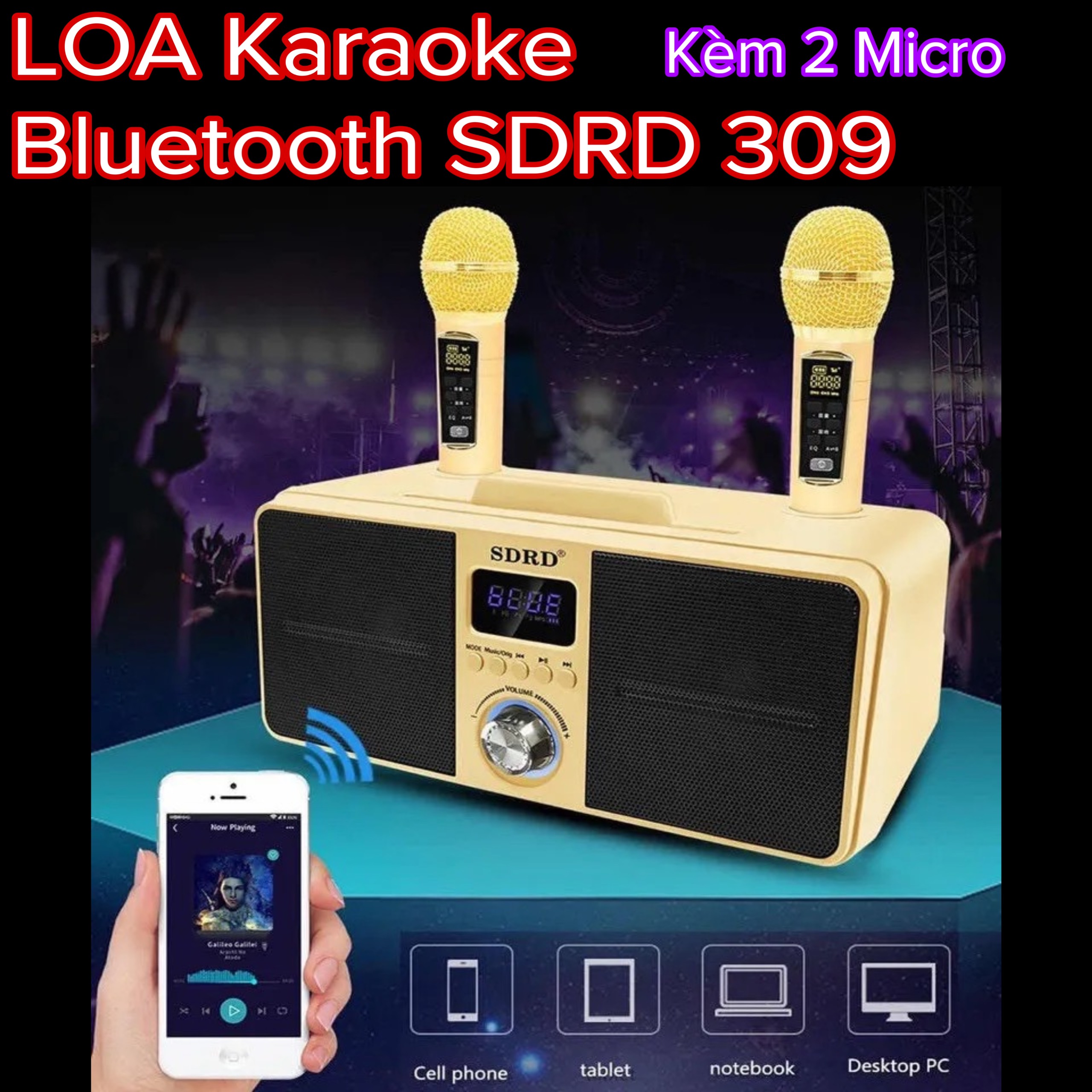 Loa karaoke bluetooth qisheng qs-309 kèm 2 micro - công suất lớn, thiết kế bộ điều chỉnh bass,,echo âm lượng trên micro âm thanh cực đỉnh dung lượng pin lớn