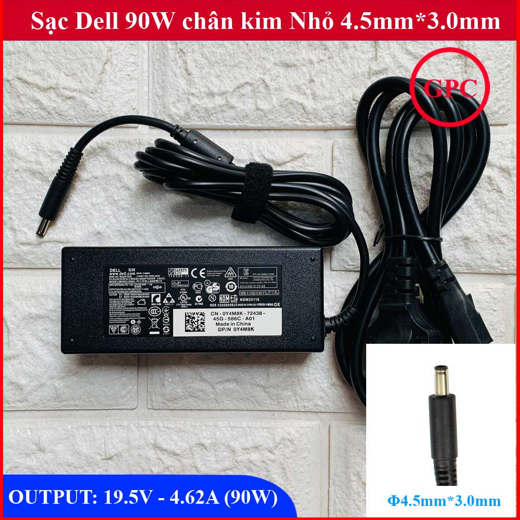 SẠC LAPTOP DELL CHÂN KIM NHỎ 19.5V 4.62A 90W dùng cho mã card rời thế hệ mới 3558 3567 3568 3578 5568 3559 5559 5565 5566 5567 5578 đường kính đầu sạc 4.5mm