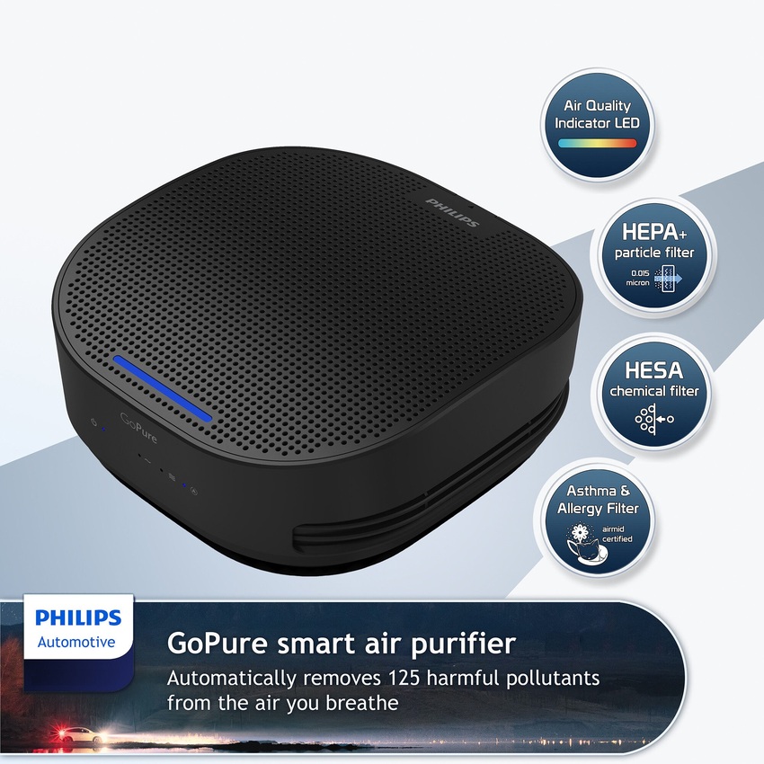 Máy khử mùi, lọc không khí trên xe ô tô Philips GP5301, dây nguồn USB type C - Hàng Chính Hãng