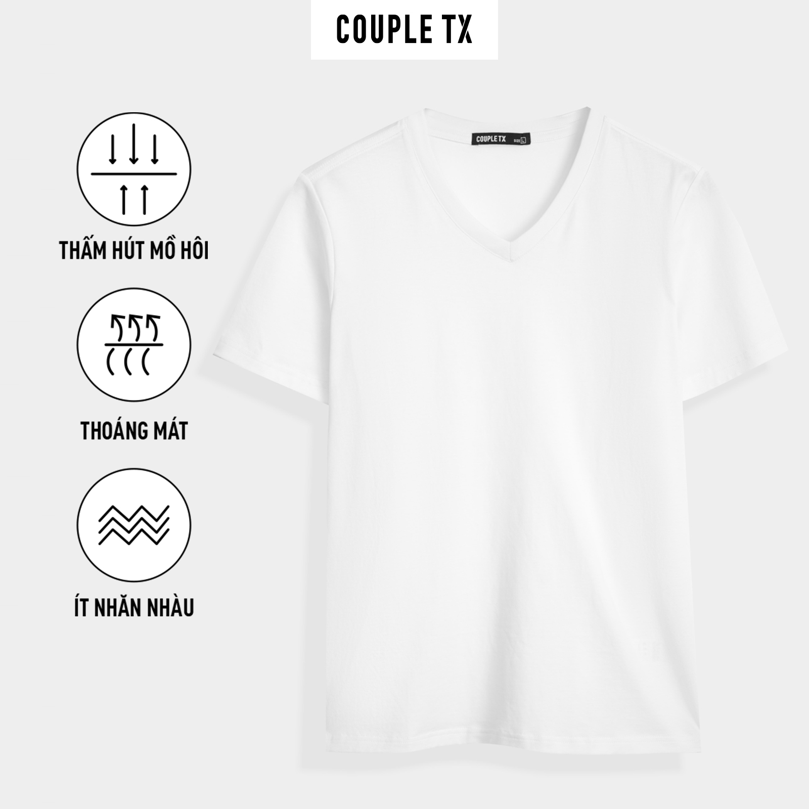 Áo Thun Nam COUPLE TX -  Áo Thun Trơn, Cổ Tim Slim Basic MTS 1326