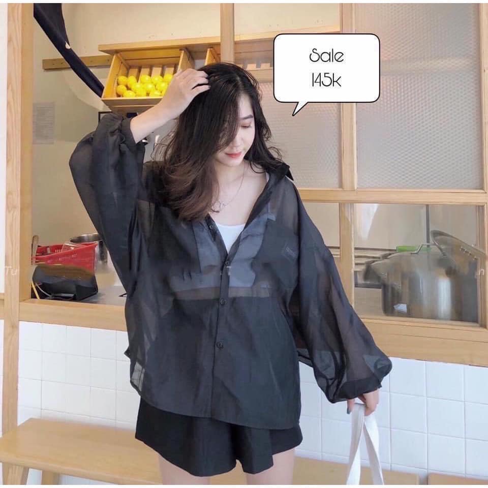Áo sơ mi voan kèm áo 2 dây chất voan thời trang hàn quốc, AMELIA, sét áo sơ mi nữ, sét áo sơ mi voan nữ, sét áo sơ mi kèm áo 2 dây, sét áo 2 dây nữ, áo sơ mi tay bồng, áo sơ mi voan