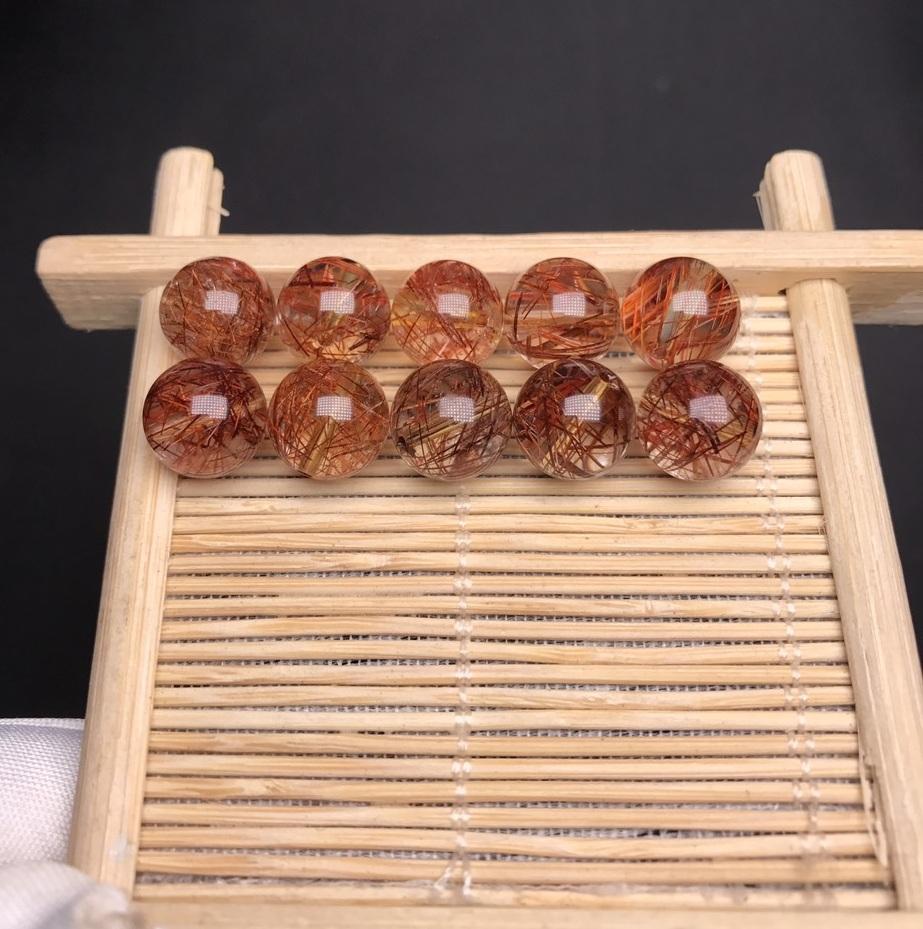 1 hạt đá lẻ thạch anh tóc nâu đỏ cỡ hạt 10mm