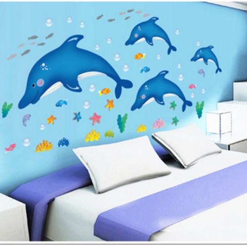 Decal dán tường cá heo xanh