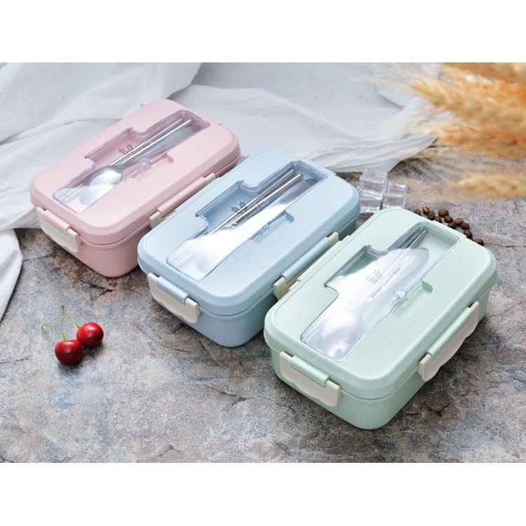 HỘP CƠM LÚA MẠCH 3 NGĂN KÈM ĐŨA THÌA INOX