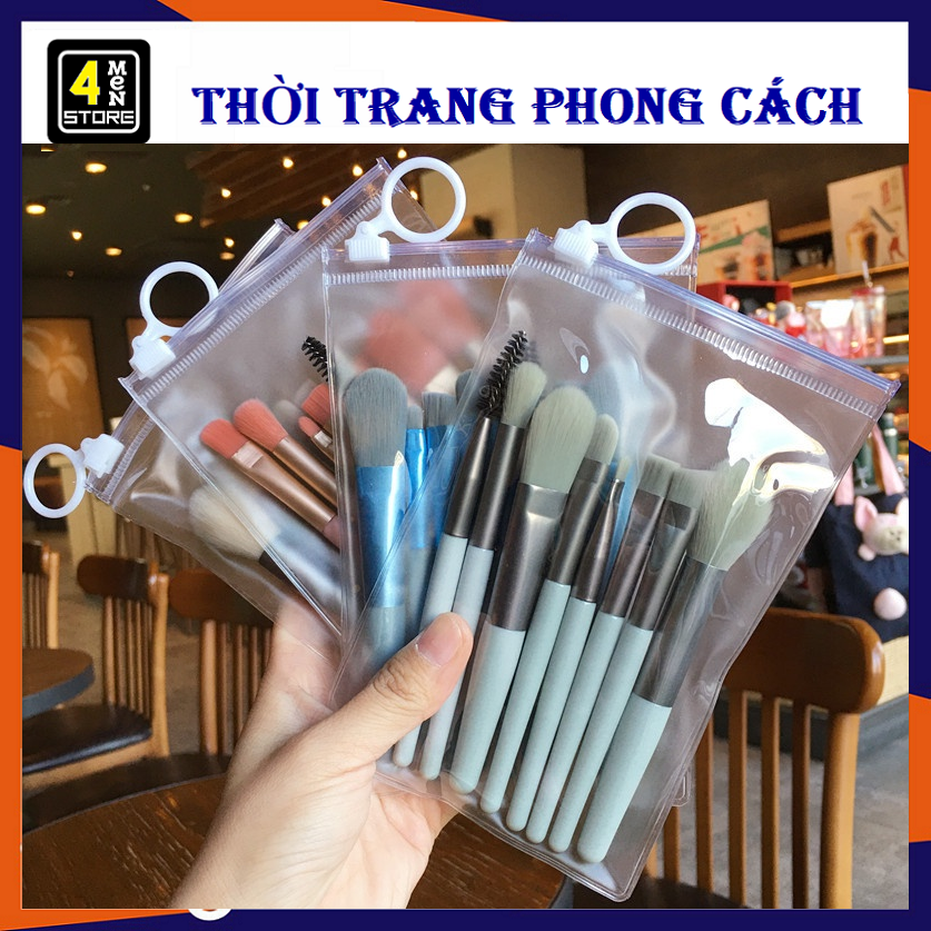 Bộ cọ trang điểm 8 cây lông mềm min siêu cute tặng kèm túi zip - bộ cọ 8 cây makeup chuyên nghiệp cao cấp