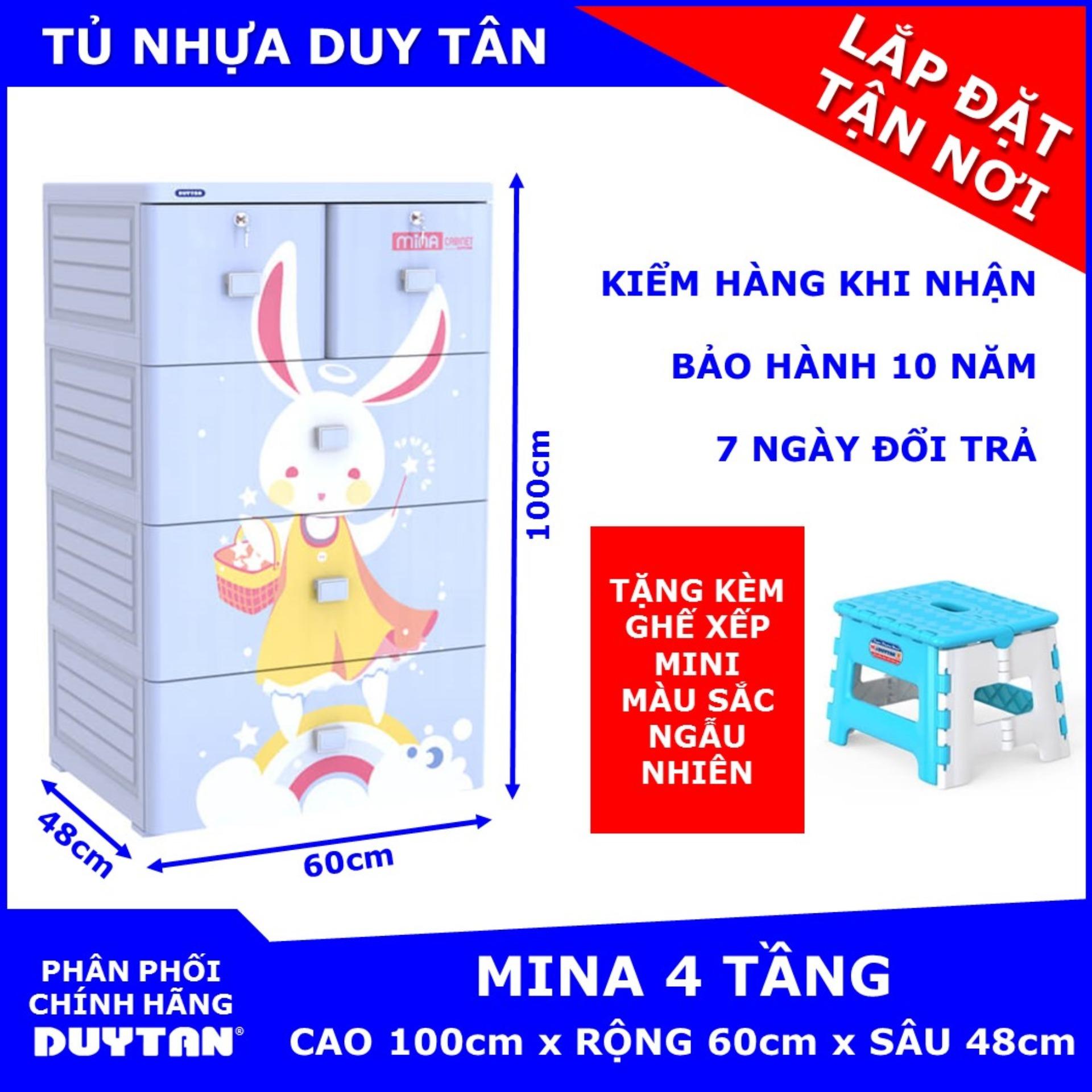 Tủ nhựa cao cấp Duy Tân MINA 4 tầng (Dương Thỏ) tặng kèm Ghế xếp mini Duy Tân màu sắc ngẫu nhiên