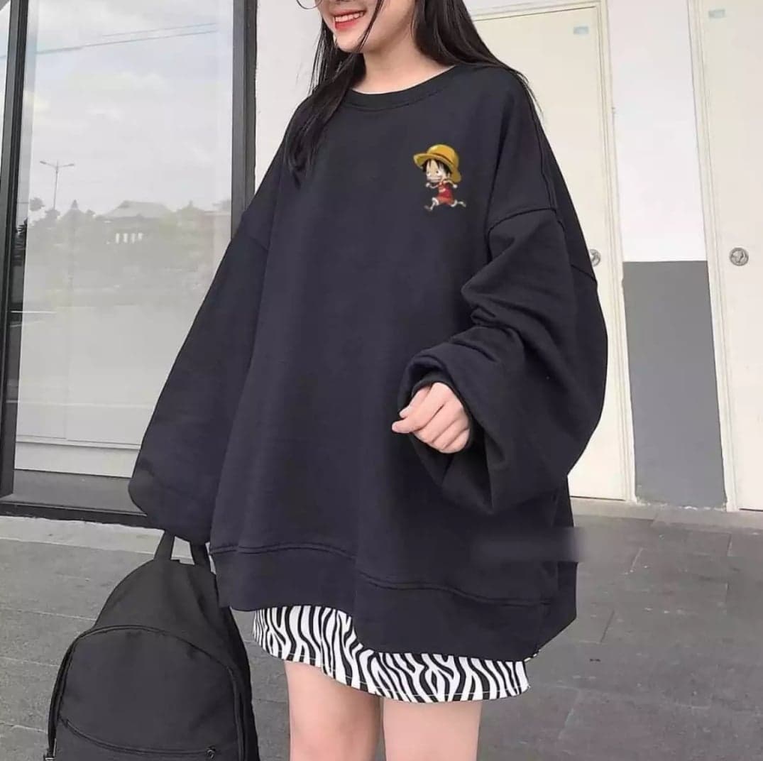 LAZ [ SWEATER ĐEP ]Áo sweater nỉ Luffy cute (trọng lượng từ 40kg đến 65kg )