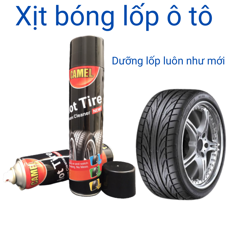 Xịt bóng lốp ô tô phục hồi dưỡng đen nhựa nhám cho lốp ô tô xe máy thương hiệu camel chai 650ml