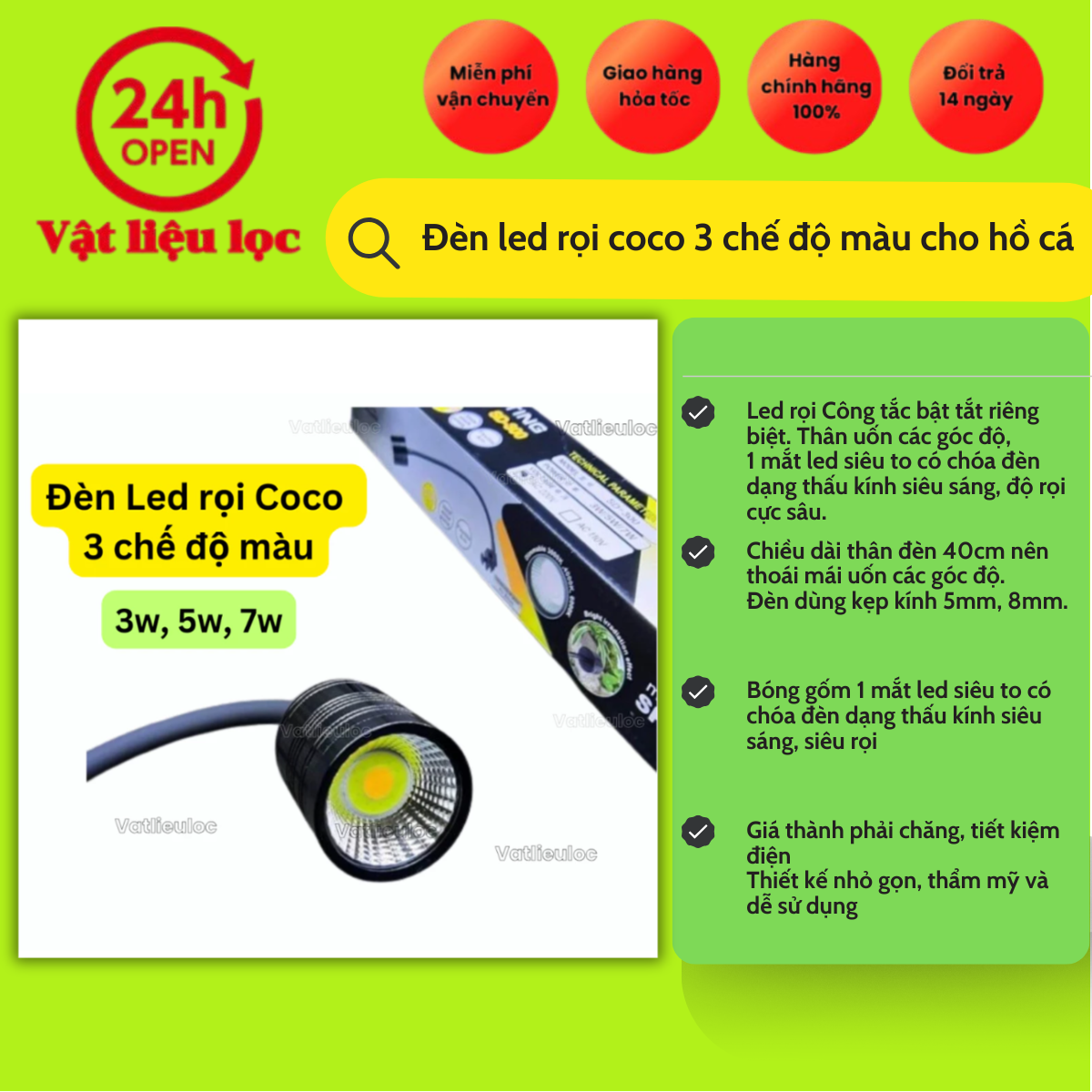 Đèn Led Rọi Coco 3 Chế Độ Màu Cho Bể Cá