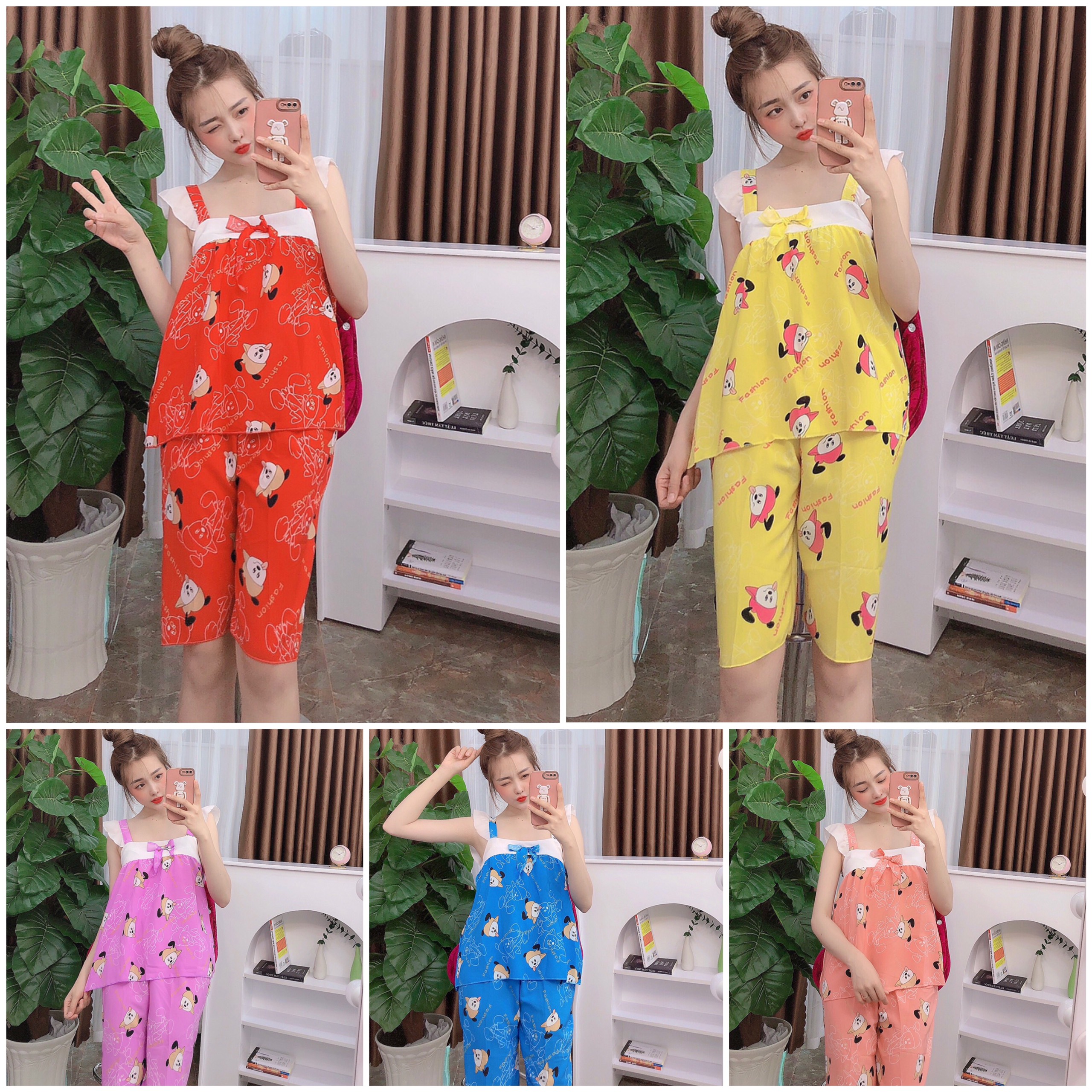 [ ẢNH THẬT] Set bộ lụa mặc nhà tay cánh tiên freesize dưới 58kg