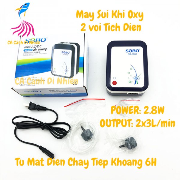 Máy oxy TÍCH ĐIỆN 2 vòi SOBO SB 3000 cho hồ cá