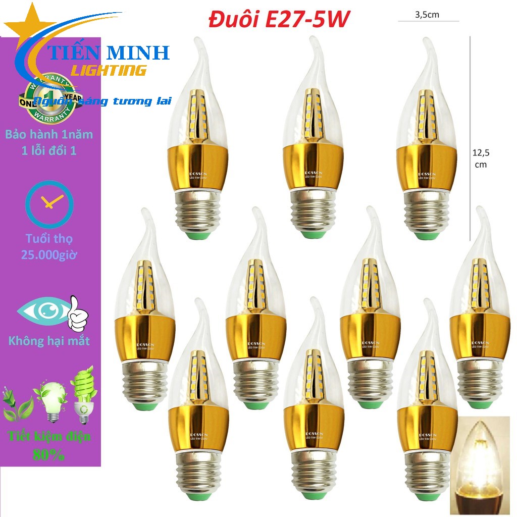 Bóng đèn nến E27/E14 siêu sáng, dùng trang trí cầu thang, vách tường, đèn chùm các loại