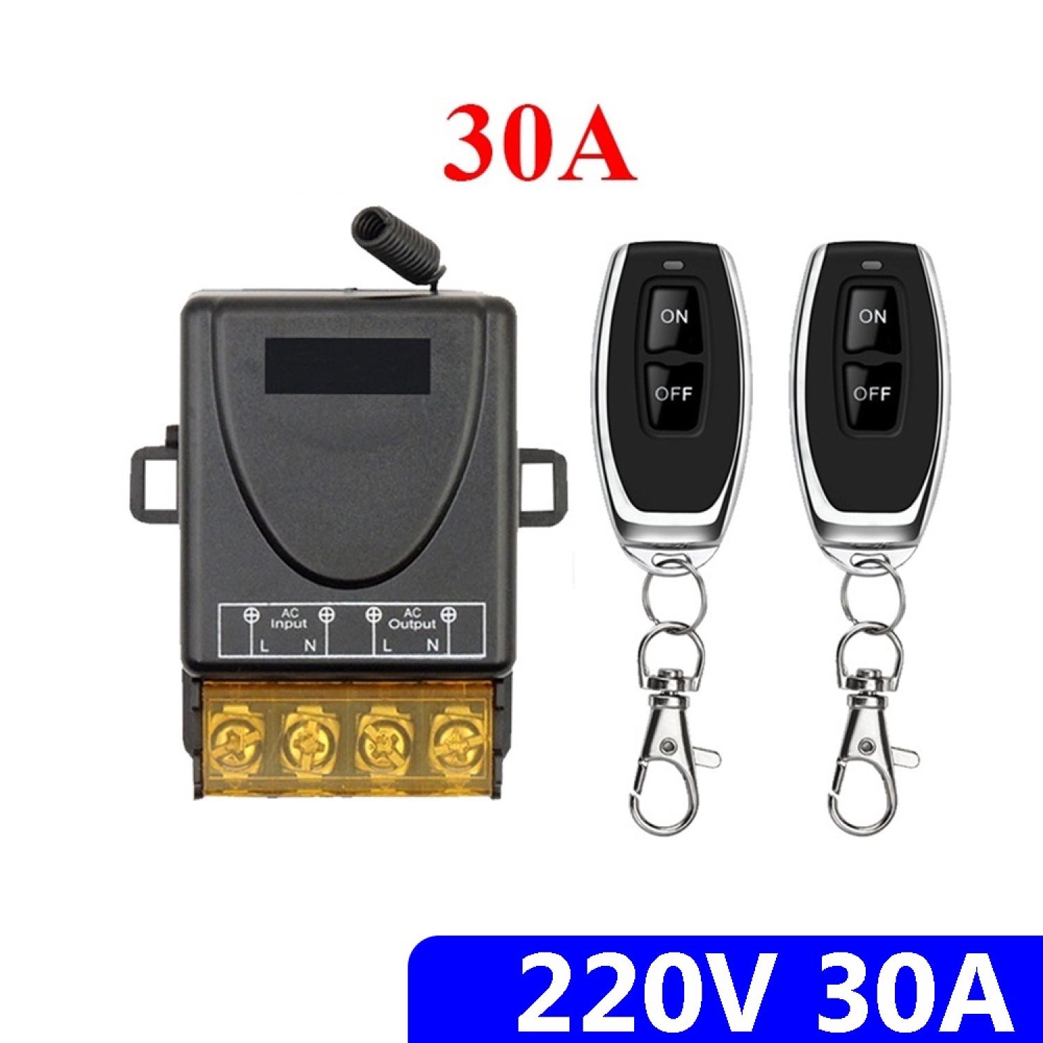 Công tắc điều khiển từ xa RF 220v 30A Bộ 2 khiển, Bật tắt điều khiển không dây từ xa, RF 433 MHz học lệnh 4 chế độ