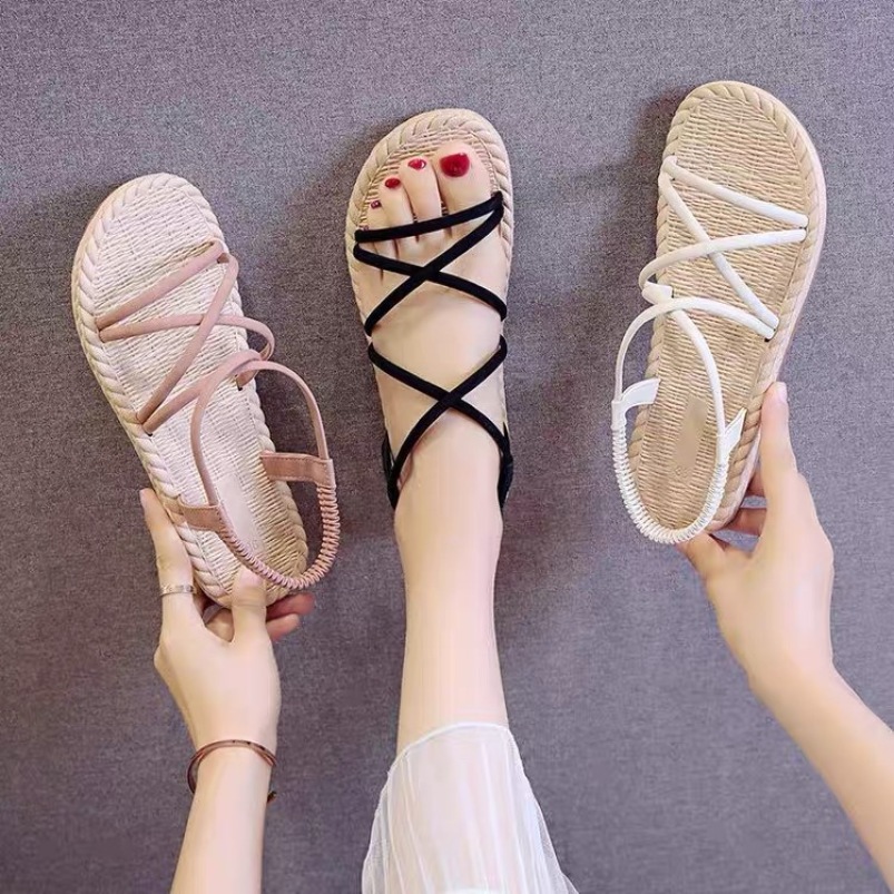 Giày Sandal Nữ Quai Chéo Đế Giả Cói Đi Mưa (Màu Ngẫu Nhiên) - GL002 giá rẻ