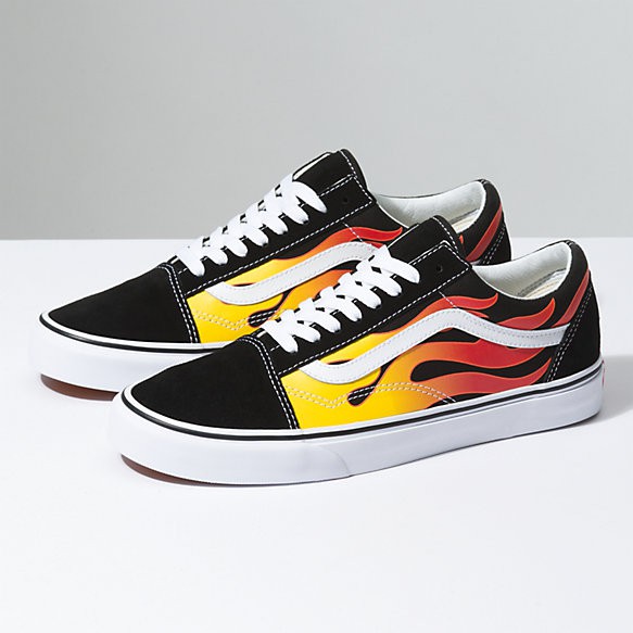 Giày Sneaker Nam Nữ Vans Lửa Buộc Dây Màu Đen Đỏ