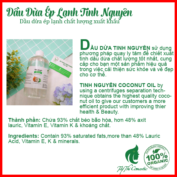 [HCM]Dầu Dừa Ép Lạnh Tinh Nguyên Chai 100ml