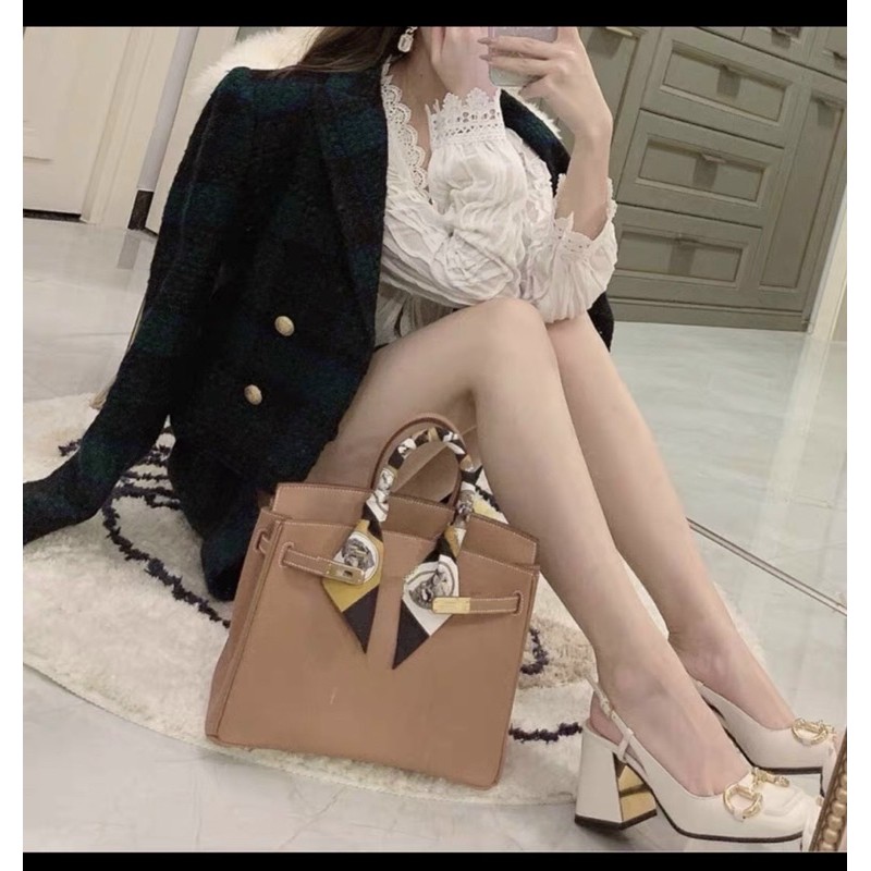Sandal mũi vuông da mềm khoá sắt cao cấp gót 6p