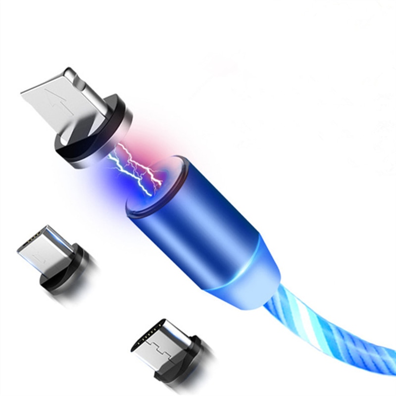 Cáp sạc từ tính hút nam châm dây 2M phát sáng 3 đầu Iphone, Micro usb , type c