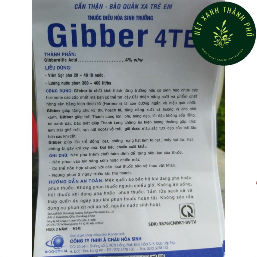 [GIAO HÀNG 2 GIỜ] Phân Bón Lá Gibber 4TB GA3 - Gibberellic Acid 100%