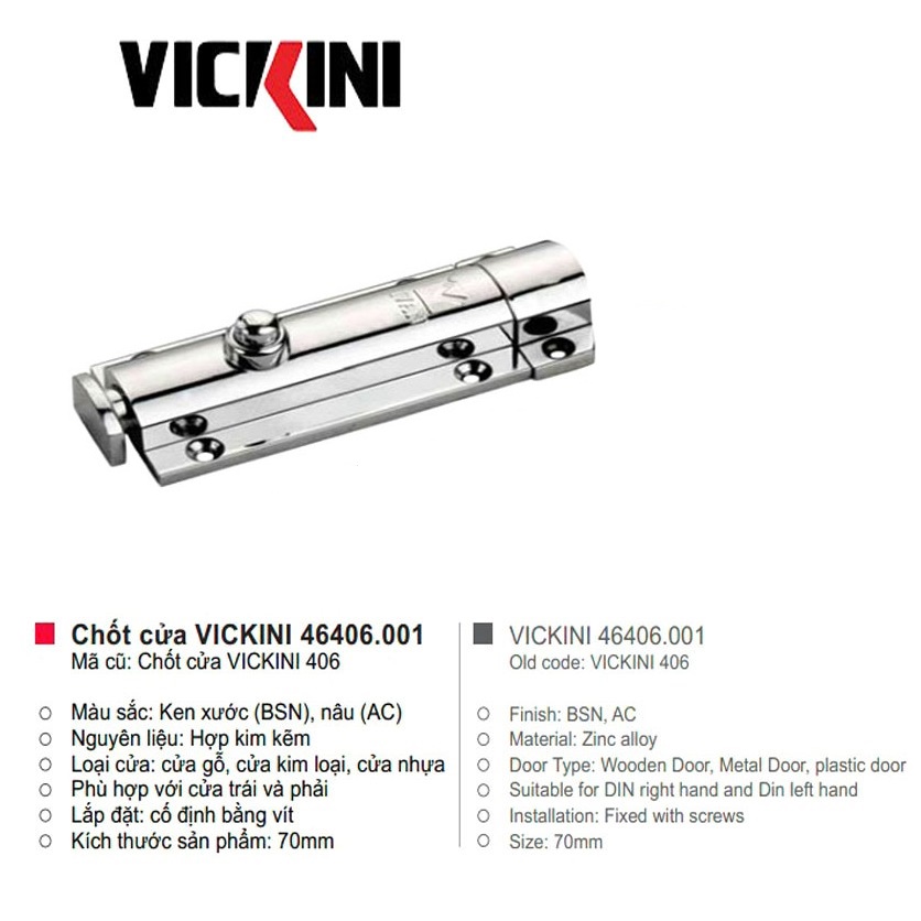 Chốt cửa VICKINI 46406.001 /100 mm
