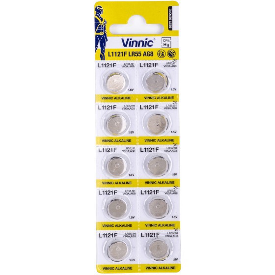 Vỉ 10 viên pin Vinnic SR1120SW SR1120S AG8 391A LR1120 L1121 L1121F LR55 1.55V
