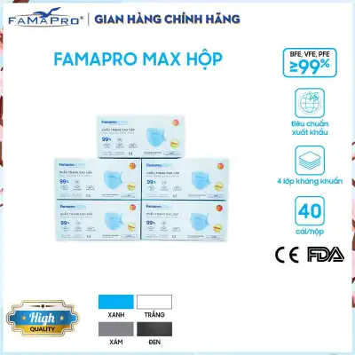 Combo 5 hộp khẩu trang y tế cao cấp 4 lớp Famapro Max kháng khuẩn (40 cái / Hộp)