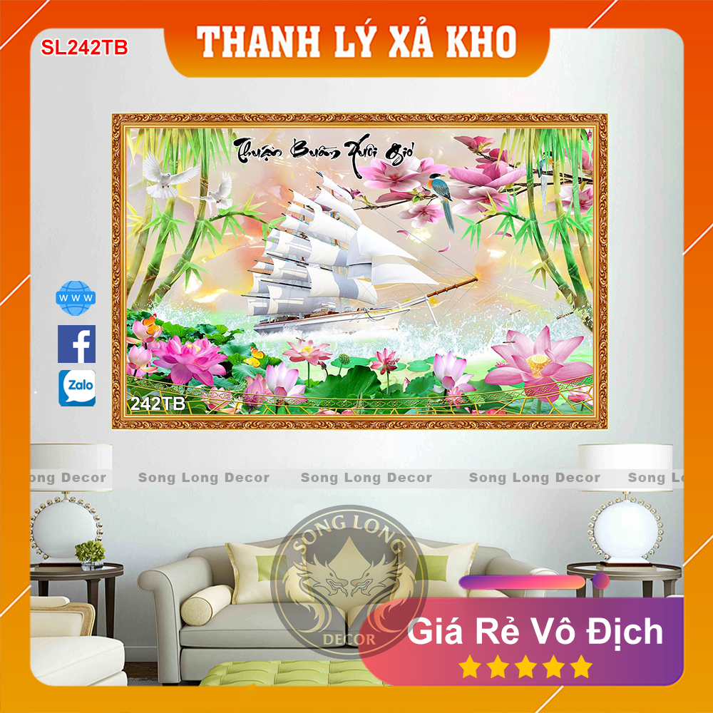 Tranh dán tường thuận buồm xuôi gió- sl242tb- tranh 3d phong thủy - song long decor