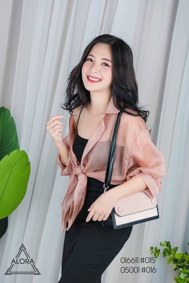 Set áo sơ mi voan cột eo và đầm 2 dây, phụng hoàng