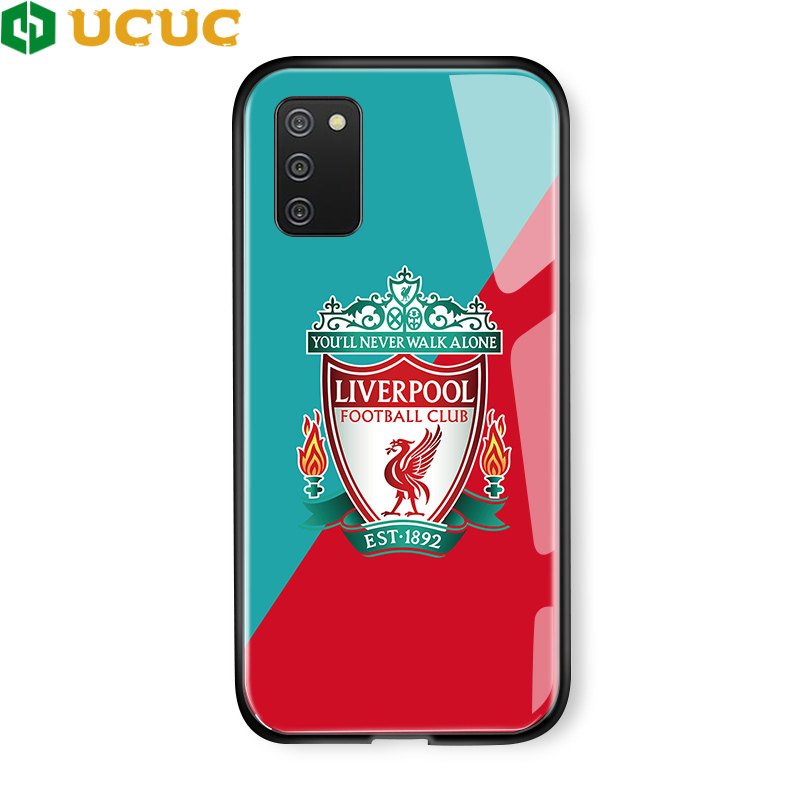 UCUC Phone Case Casing For Samsung Galaxy A03S Case Samsunga03s Luxury League Football Club Phone Case For boys Logo Badge Case Tempered Glass Casing Protective Phone Back Shockproof Cover