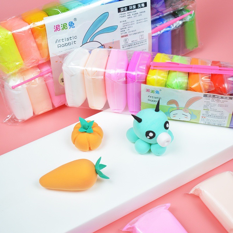 Đất Sét Tự Khô 24 Màu An Toàn Nặn Hình Cao Cấp Siêu Nhẹ Dành Cho Bé Làm Butter Slime Trang Trí