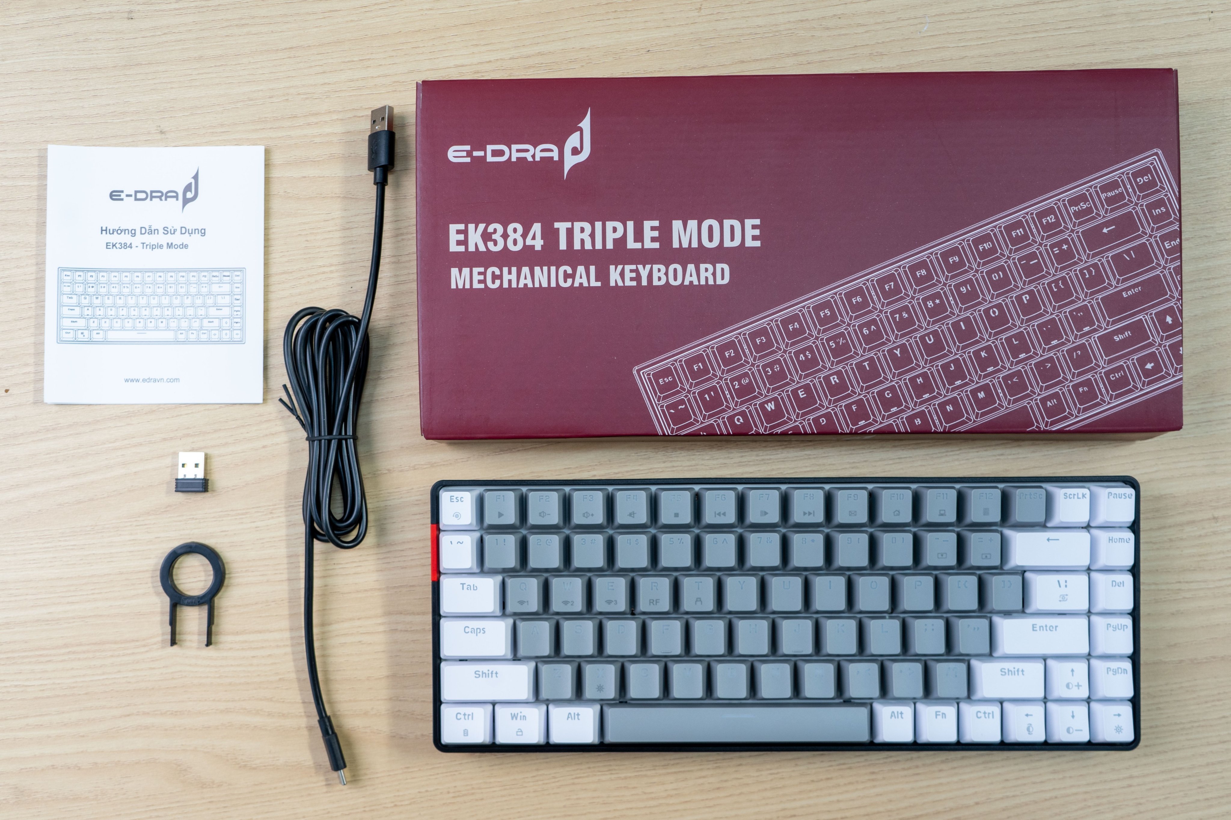Bàn phím cơ chơi game E-Dra EK384 Triple Mode - Alpha led RGB