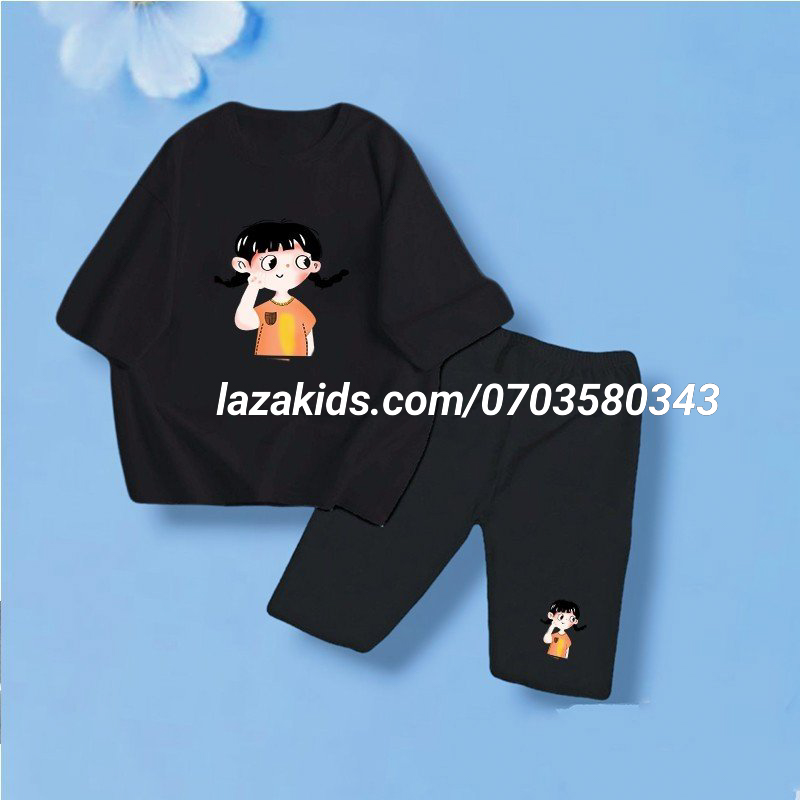 Sét cho bé gái size đại tay ngắn quần lửng in hình cô gái siêu dễ thương size đại