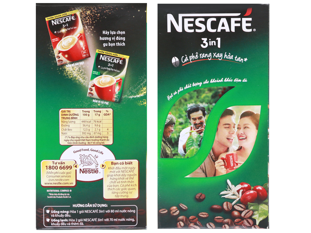 Cà phê sữa NesCafé 3 in 1 đậm vị cà phê 340g ( hộp xanh 20 gói x 17g)