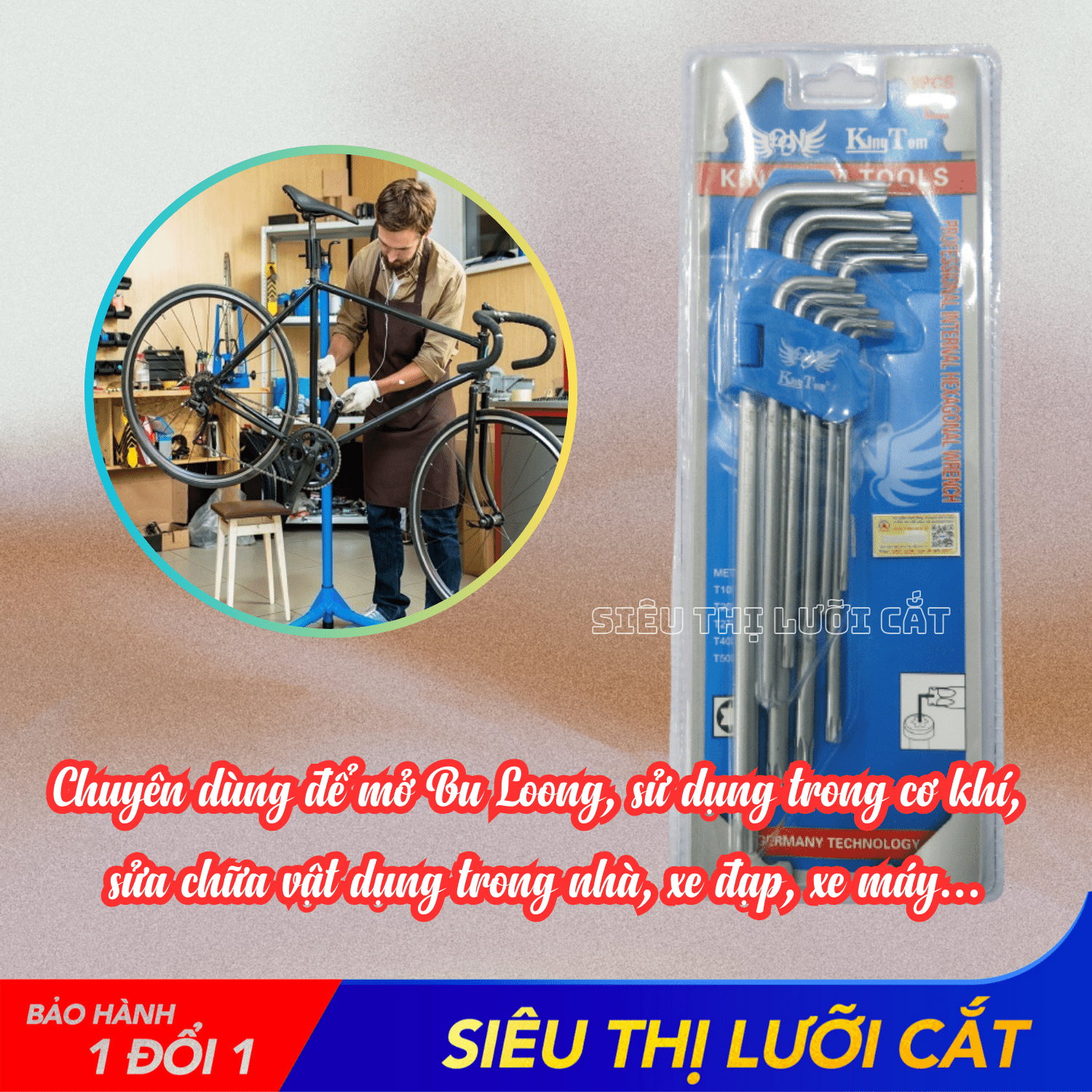 Bộ Lục Giác Bông KingTom (size L, 9 món)
