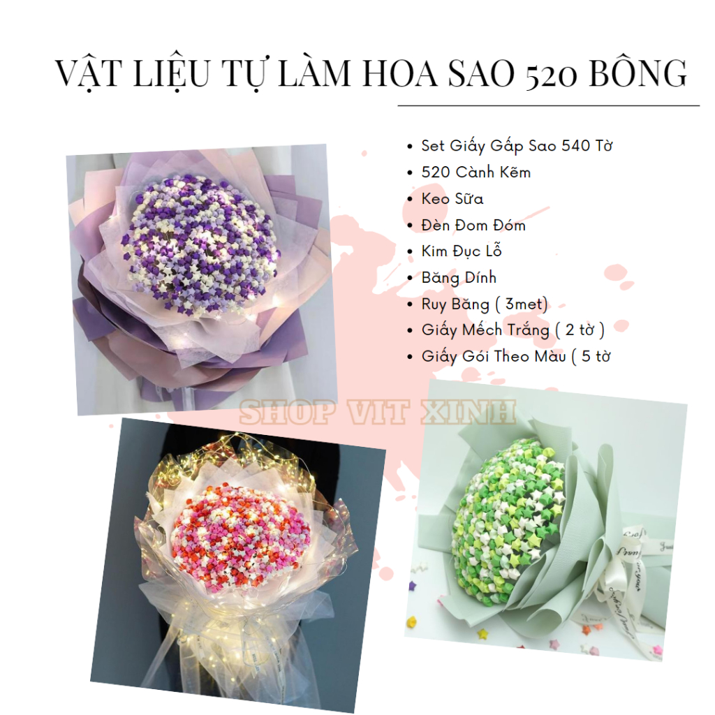 Set Nguyên Liệu Làm Bó Hoa Sao 520 Bông