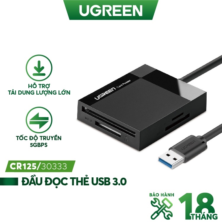 Đầu đọc thẻ usb 3.0 đa năng cf, sd, tf, ms dài 0.5m ugreen 30333
