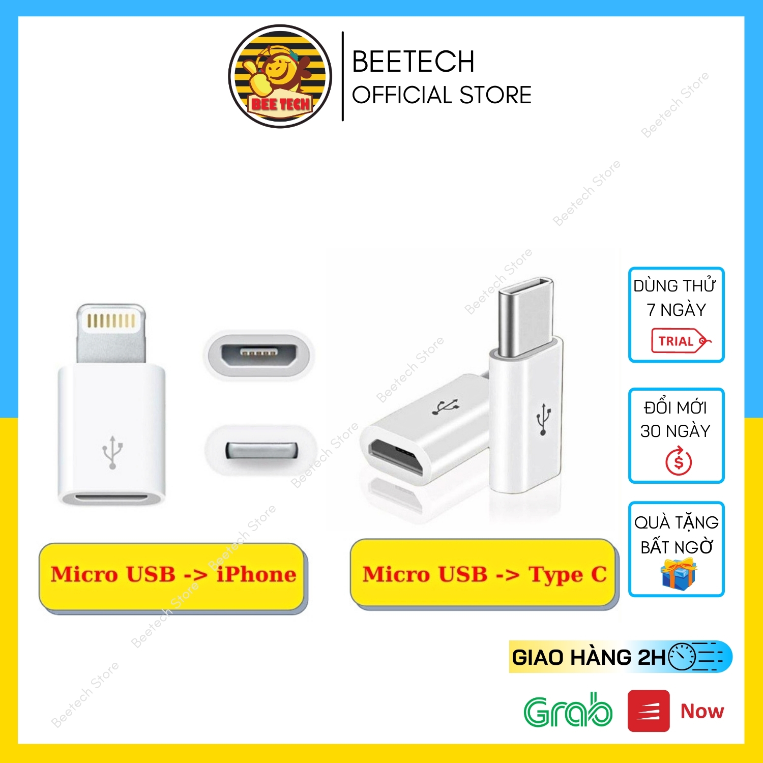 Đầu chuyển, Adapter chuyển chân sạc Micro USB sang Lightning và Type C - Beetech