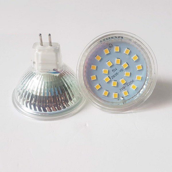 Bóng chén led chân ghim GU5.3 - 5W thủ tinh ánh sáng trắng, vàng